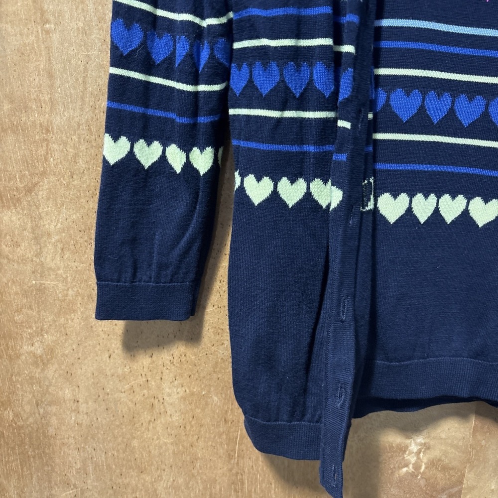 Talbots Women's Navy Blue Hearts & Stripes Print Cardigan Sweater Size S Rainbow - Picture 4 of 12